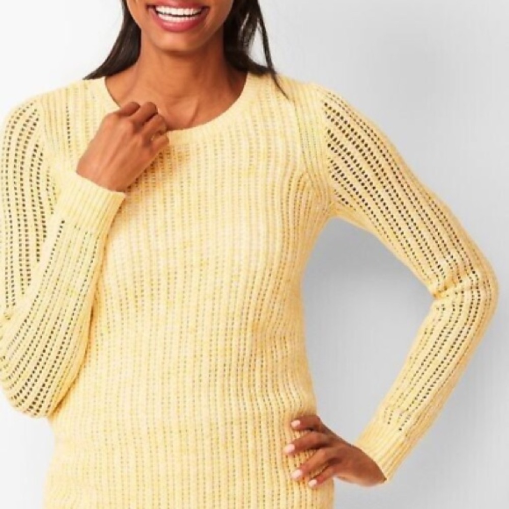 NWOT Talbot’s Yellow Open-Stitch Dayboat Sweater, Sz S